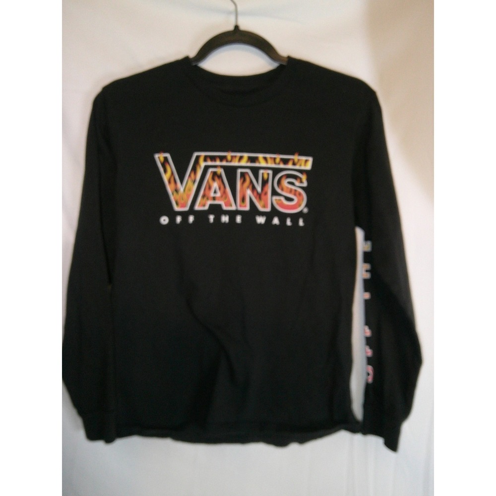 Vans Off The Wall Black Flame Logo Long Sleeve‎ Shirt Kids Large